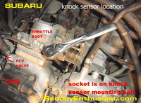 SUBARU knock sensor mounting location shown