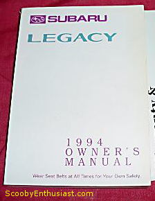 SUBARU 1994 Legacy Owners Manual